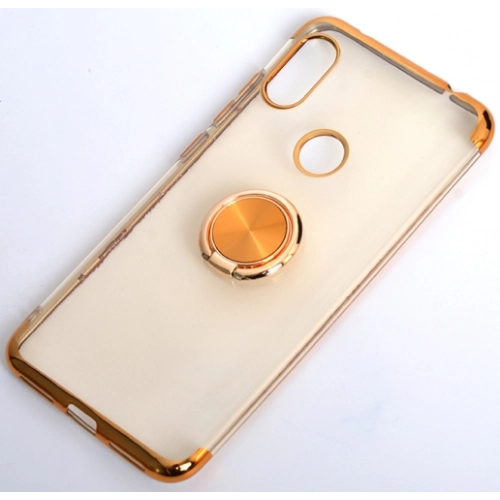 Xiaomi Redmi Note 5 Pro Kılıf Renkli Köşeli Yüzüklü Standlı Lazer Şeffaf Esnek Silikon - Gold