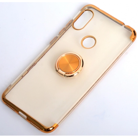 Xiaomi Redmi Note 5 Pro Kılıf Renkli Köşeli Yüzüklü Standlı Lazer Şeffaf Esnek Silikon - Gold