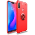 Xiaomi Redmi Note 6 Pro Kılıf Renkli Silikon Yüzüklü Standlı Auto Focus Ravel Kapak - Kırmızı