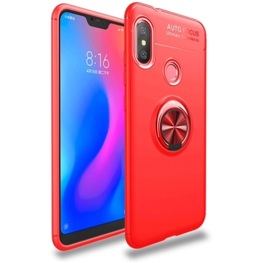 Xiaomi Redmi Note 6 Pro Kılıf Renkli Silikon Yüzüklü Standlı Auto Focus Ravel Kapak - Kırmızı