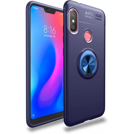 Xiaomi Redmi Note 6 Pro Kılıf Renkli Silikon Yüzüklü Standlı Auto Focus Ravel Kapak - Mavi