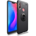 Xiaomi Redmi Note 6 Pro Kılıf Renkli Silikon Yüzüklü Standlı Auto Focus Ravel Kapak - Siyah