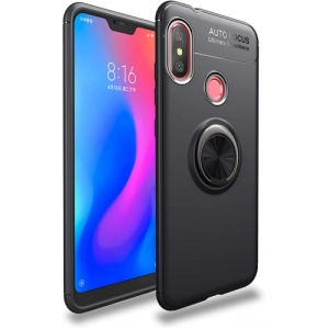 Xiaomi Redmi Note 6 Pro Kılıf Renkli Silikon Yüzüklü Standlı Auto Focus Ravel Kapak - Siyah