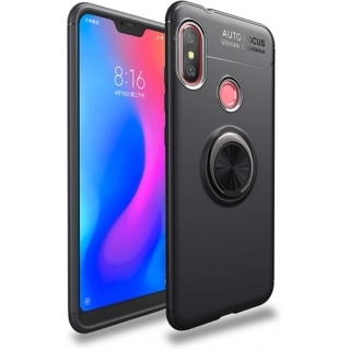 Xiaomi Redmi Note 6 Pro Kılıf Renkli Silikon Yüzüklü Standlı Auto Focus Ravel Kapak - Siyah