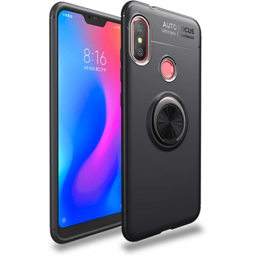 Xiaomi Redmi Note 6 Pro Kılıf Renkli Silikon Yüzüklü Standlı Auto Focus Ravel Kapak - Siyah