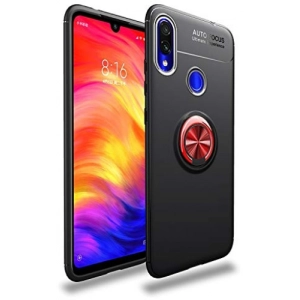 Xiaomi Redmi Note 7 Kılıf Renkli Silikon Yüzüklü Standlı Auto Focus Ravel Kapak - Kırmızı - Siyah