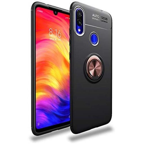 Xiaomi Redmi Note 7 Kılıf Renkli Silikon Yüzüklü Standlı Auto Focus Ravel Kapak - Rose Gold