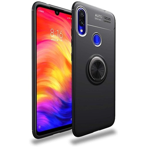 Xiaomi Redmi Note 7 Kılıf Renkli Silikon Yüzüklü Standlı Auto Focus Ravel Kapak - Siyah