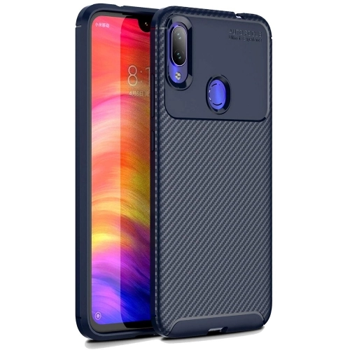 Xiaomi Redmi Note 7 Kılıf Silikon Parmak İzi Bırakmayan Karbon Soft Negro Kapak - Lacivert