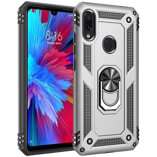 Xiaomi Redmi Note 7 Kılıf Silikon Zırhlı Standlı Yüzüklü Mıknatıslı Tank Kapak - Gri