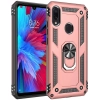 Xiaomi Redmi Note 7 Kılıf Silikon Zırhlı Standlı Yüzüklü Mıknatıslı Tank Kapak - Rose Gold