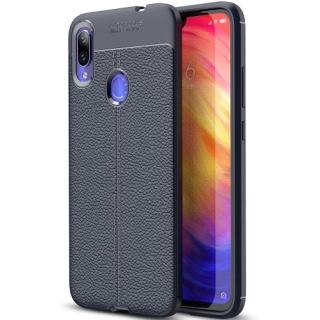 Xiaomi Redmi Note 7 Kılıf Deri Görünümlü Lüks Parmak İzi Bırakmaz Niss Silikon Kapak - Lacivert