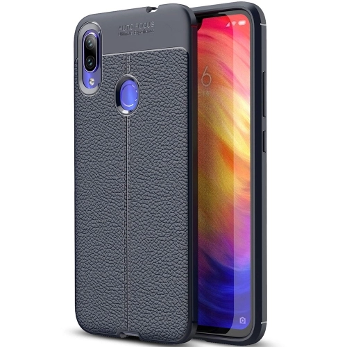 Xiaomi Redmi Note 7 Kılıf Deri Görünümlü Lüks Parmak İzi Bırakmaz Niss Silikon Kapak - Lacivert