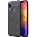 Xiaomi Redmi Note 7 Kılıf Deri Görünümlü Lüks Parmak İzi Bırakmaz Niss Silikon Kapak - Siyah