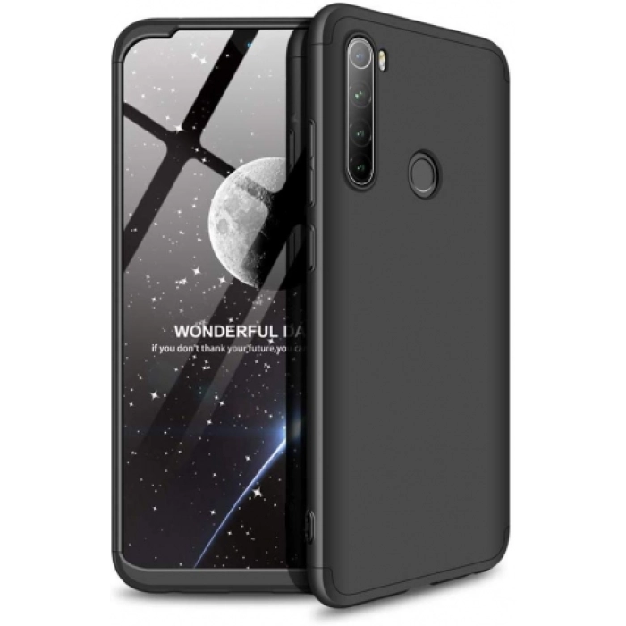 Xiaomi Redmi Note 8 Kılıf 3 Parçalı 360 Tam Korumalı Rubber AYS Kapak  - Siyah