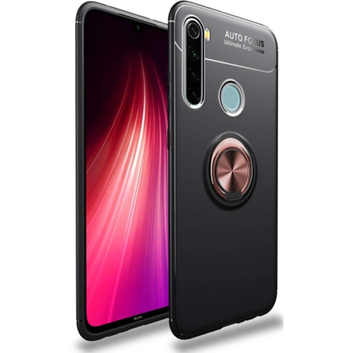Xiaomi Redmi Note 8 Kılıf Renkli Silikon Yüzüklü Standlı Auto Focus Ravel Kapak - Rose Gold
