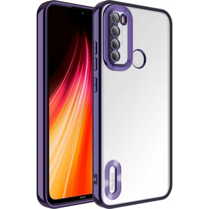 Xiaomi Redmi Note 8 Kılıf Kamera Lens Korumalı Şeffaf Renkli Logo Gösteren Parlak Kapak - Koyu Mor