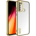 Xiaomi Redmi Note 8 Kılıf Kamera Lens Korumalı Şeffaf Renkli Logo Gösteren Parlak Kapak - Gold