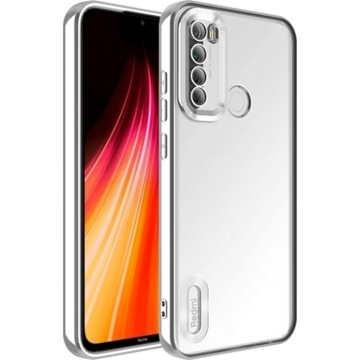 Xiaomi Redmi Note 8 Kılıf Kamera Lens Korumalı Şeffaf Renkli Logo Gösteren Parlak Kapak - Gümüş