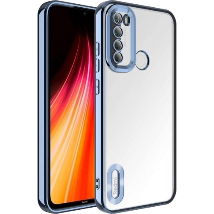 Xiaomi Redmi Note 8 Kılıf Kamera Lens Korumalı Şeffaf Renkli Logo Gösteren Parlak Kapak - Mavi