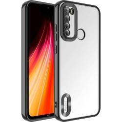 Xiaomi Redmi Note 8 Kılıf Kamera Lens Korumalı Şeffaf Renkli Logo Gösteren Parlak Kapak - Siyah