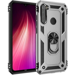 Xiaomi Redmi Note 8 Kılıf Silikon Zırhlı Standlı Yüzüklü Mıknatıslı Tank Kapak - Gri