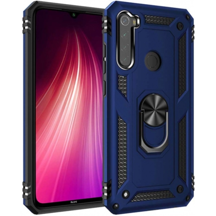 Xiaomi Redmi Note 8 Kılıf Silikon Zırhlı Standlı Yüzüklü Mıknatıslı Tank Kapak - Lacivert