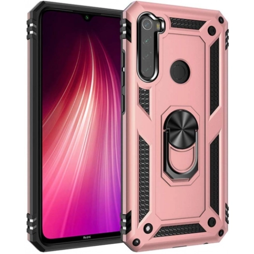 Xiaomi Redmi Note 8 Kılıf Silikon Zırhlı Standlı Yüzüklü Mıknatıslı Tank Kapak - Rose Gold