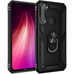 Xiaomi Redmi Note 8 Kılıf Silikon Zırhlı Standlı Yüzüklü Mıknatıslı Tank Kapak - Siyah