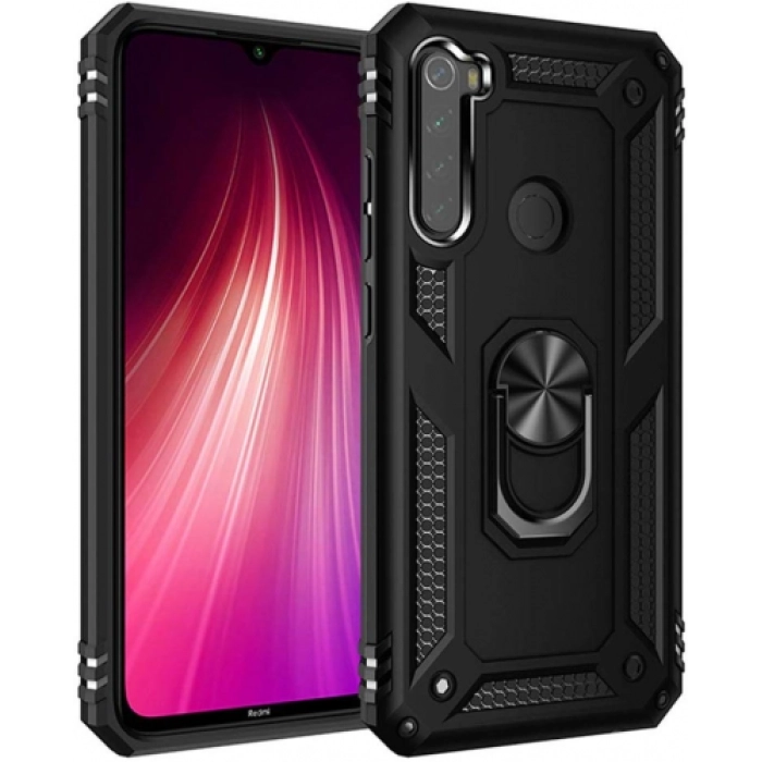 Xiaomi Redmi Note 8 Kılıf Silikon Zırhlı Standlı Yüzüklü Mıknatıslı Tank Kapak - Siyah