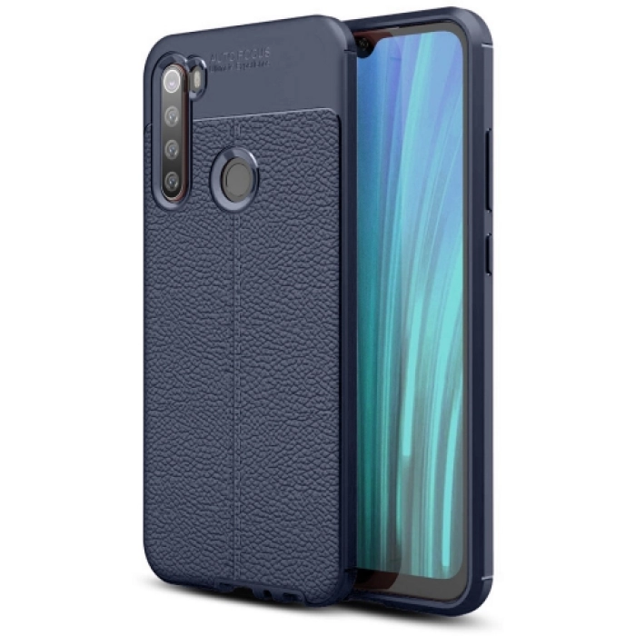 Xiaomi Redmi Note 8 Kılıf Deri Görünümlü Lüks Parmak İzi Bırakmaz Niss Silikon Kapak - Lacivert