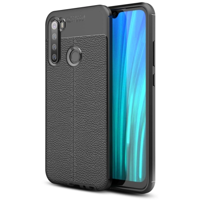 Xiaomi Redmi Note 8 Kılıf Deri Görünümlü Lüks Parmak İzi Bırakmaz Niss Silikon Kapak - Siyah
