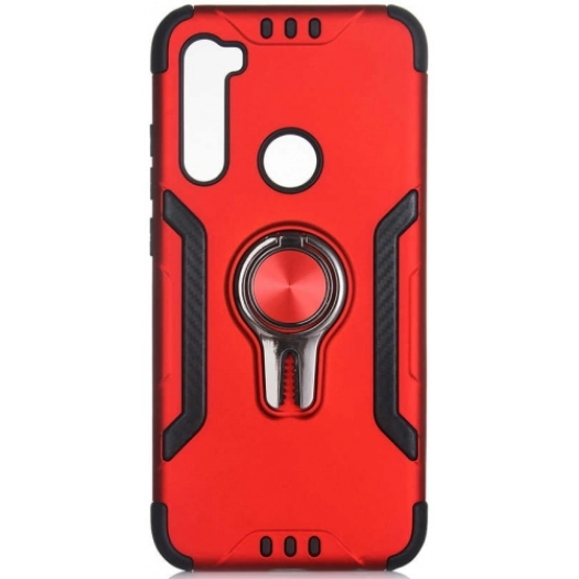 Xiaomi Redmi Note 8 Kılıf Standlı Mıknatıslı Izgara Aparatlı Silikon Kapak - Kırmızı