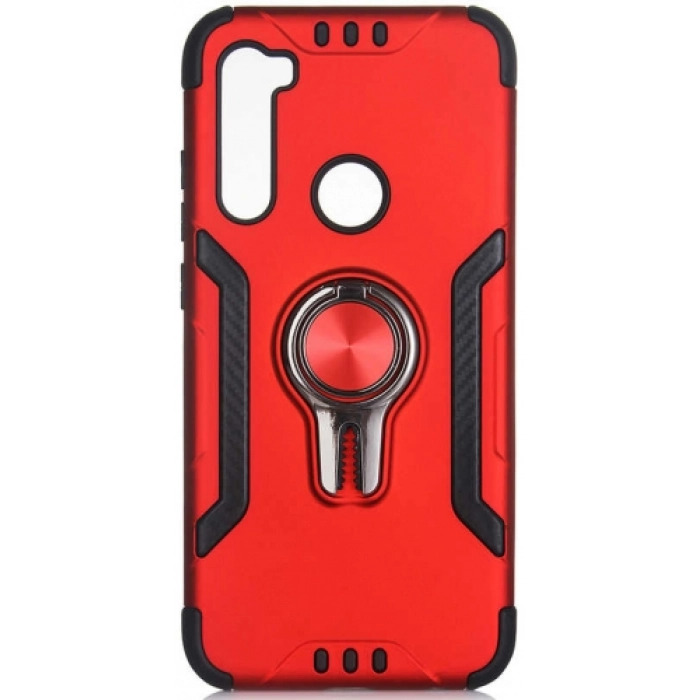 Xiaomi Redmi Note 8 Kılıf Standlı Mıknatıslı Izgara Aparatlı Silikon Kapak - Kırmızı