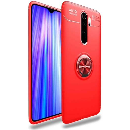 Xiaomi Redmi Note 8 Pro Kılıf Renkli Silikon Yüzüklü Standlı Auto Focus Ravel Kapak - Kırmızı