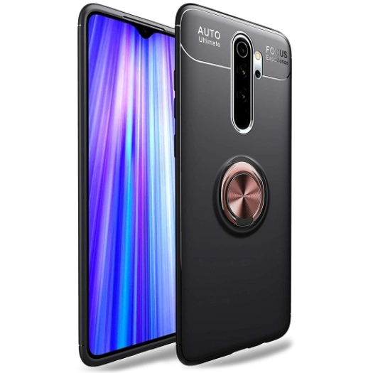 Xiaomi Redmi Note 8 Pro Kılıf Renkli Silikon Yüzüklü Standlı Auto Focus Ravel Kapak - Rose Gold