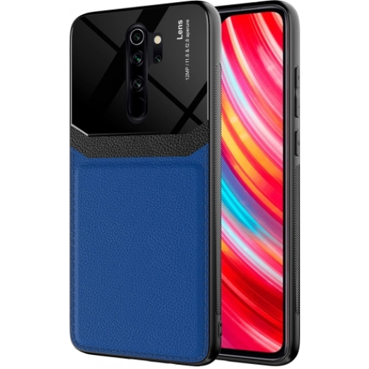 Xiaomi Redmi Note 8 Pro Kılıf Deri Görünümlü Emiks Kapak - Mavi