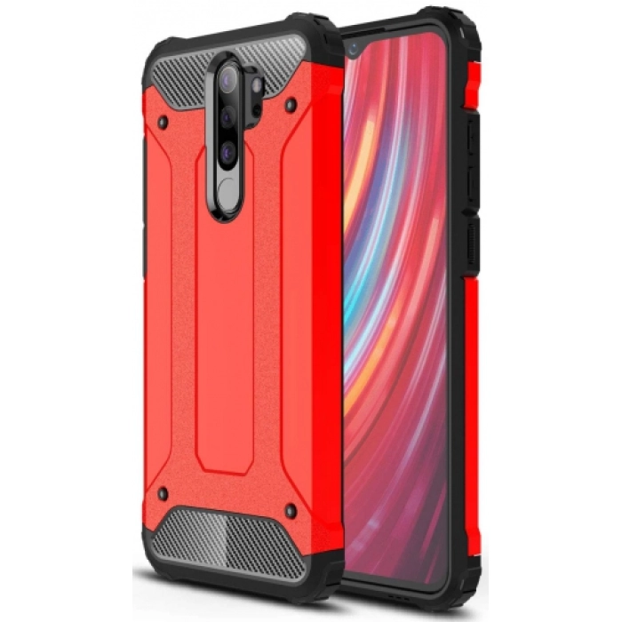 Xiaomi Redmi Note 8 Pro Kılıf Zırhlı Tank Crash Silikon Kapak - Kırmızı