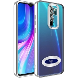 Xiaomi Redmi Note 8 Pro Kılıf Kamera Lens Korumalı Şeffaf Renkli Logo Gösteren Parlak Kapak - Gümüş