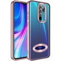 Xiaomi Redmi Note 8 Pro Kılıf Kamera Lens Korumalı Şeffaf Renkli Logo Gösteren Parlak Kapak - Rose Gold
