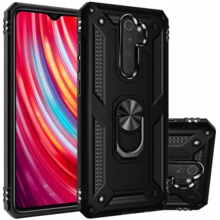 Xiaomi Redmi Note 8 Pro Kılıf Silikon Zırhlı Standlı Yüzüklü Mıknatıslı Tank Kapak - Siyah