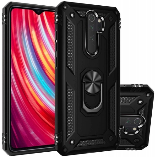 Xiaomi Redmi Note 8 Pro Kılıf Silikon Zırhlı Standlı Yüzüklü Mıknatıslı Tank Kapak - Siyah