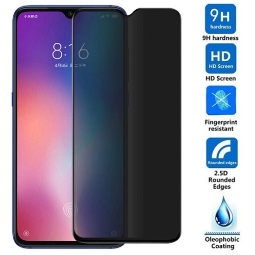 Xiaomi Redmi Note 8 Pro Kırılmaz Cam 5D Ekran Koruyucu Karartmalı Hayalet Cam Privacy Tam Kapatan - Siyah