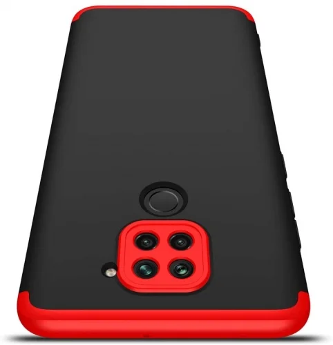 Xiaomi Redmi Note 9 Kılıf 3 Parçalı 360 Tam Korumalı Rubber AYS Kapak - Kırmızı Siyah