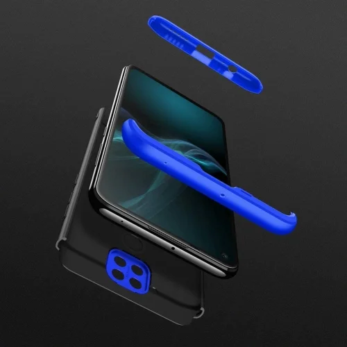 Xiaomi Redmi Note 9 Kılıf 3 Parçalı 360 Tam Korumalı Rubber AYS Kapak - Mavi Siyah
