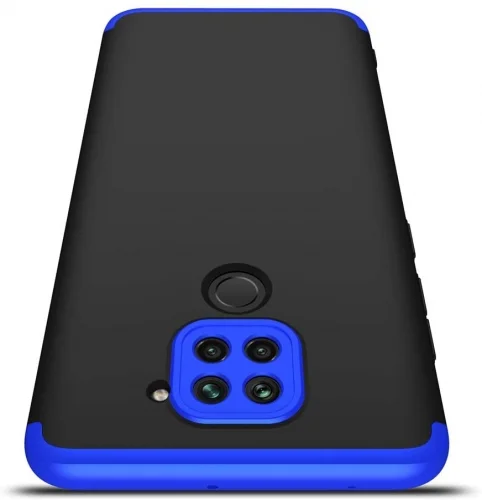 Xiaomi Redmi Note 9 Kılıf 3 Parçalı 360 Tam Korumalı Rubber AYS Kapak - Mavi Siyah