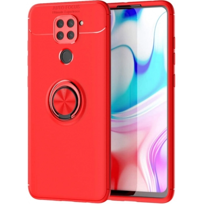 Xiaomi Redmi Note 9 Kılıf Renkli Silikon Yüzüklü Standlı Auto Focus Ravel Kapak - Kırmızı
