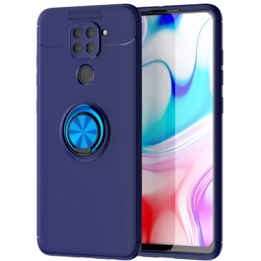 Xiaomi Redmi Note 9 Kılıf Renkli Silikon Yüzüklü Standlı Auto Focus Ravel Kapak - Lacivert