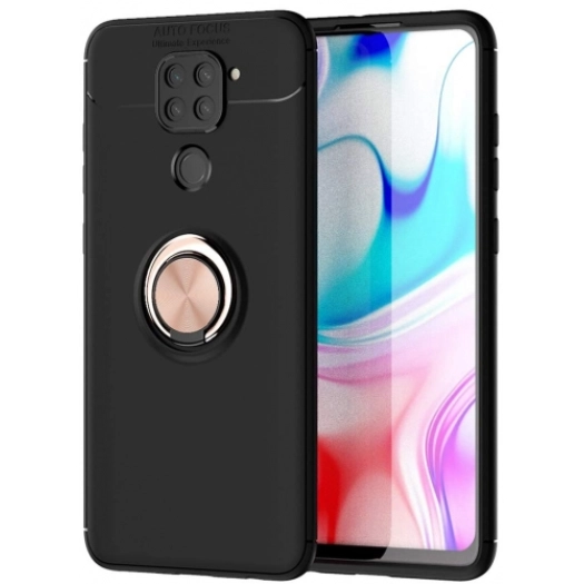 Xiaomi Redmi Note 9 Kılıf Renkli Silikon Yüzüklü Standlı Auto Focus Ravel Kapak - Rose Gold