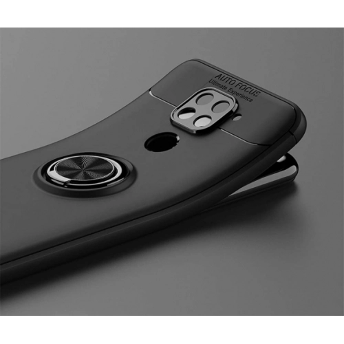 Xiaomi Redmi Note 9 Kılıf Renkli Silikon Yüzüklü Standlı Auto Focus Ravel Kapak - Siyah